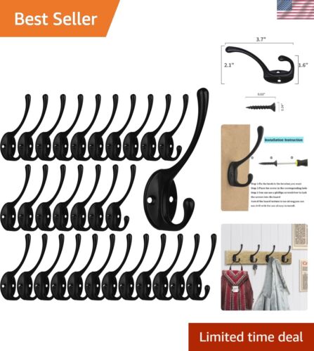 30 Pack Heavy Duty Dual Coat Hooks Wall Mounted with 60 Screws Retro Double H...