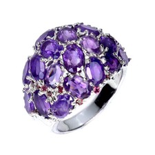 925 Sterling Silver Ring Oval Amethyst 6x4mm Rhodolite Gemstone Jewelry Size 8.5