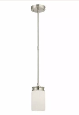 NUVO 60-4708 Wright 1 Light Mini Pendant Satin White Glass Brushed Nickel