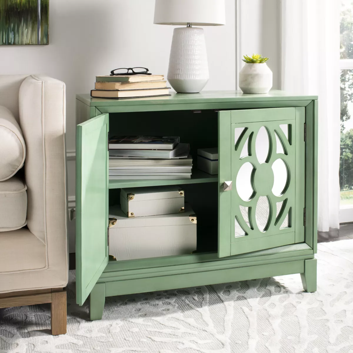 SAFAVIEH Shannon 2 Door Chest Turquoise Mirror eBay