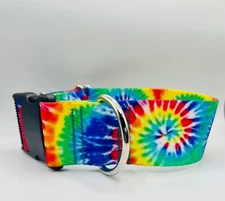 2 inch Wide Rainbow Tie Dye Big Dog Collar Quick Release Adjustable Made in USA