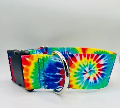 BLUE COLLAR DOGWEAR 2 inch Wide Rainbow Tie Dye Big Dog Collar Quick Release Adjustable Made in USA