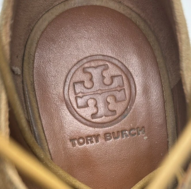 Tory Burch 7 5 sandali donna scamosciati stringati zeppa tacco marrone marrone chiaro punta aperta