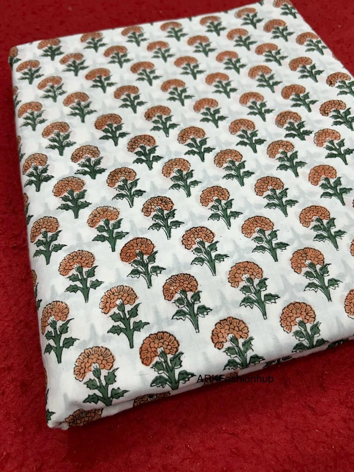 Print_805 Handmade Floral Running Cotton Indian Fabric 10 Yard New Hand-Block - Image 2 of 4
