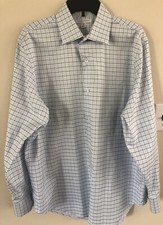 Banana Republic Men's Shirt L 16-16-1/2" Blue Plaid Long Sleeve 100 Cotton
