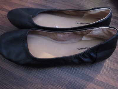 Amazon Essentials Women's Belice Ballet Flat Shoes Black Faux Leather Size 8