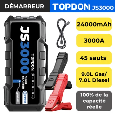 TOPDON JS3000 Voiture 3000A Démarreur de Saut 24000mAh ChargeurBooster Powerbank - Photo 1/4