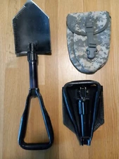 US Military E-Tool Tri-Fold Entrenching Shovel USGI Surplus w/ New Digicam cover