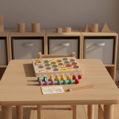 Wooden Bee Color Matching Game Early Learning Beehive Color Sort Board