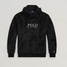 POLO RALPH LAUREN Logo PILE FLEECE HOODIE - FLEECE JUMPER - BLACK Men 2XL-Tall