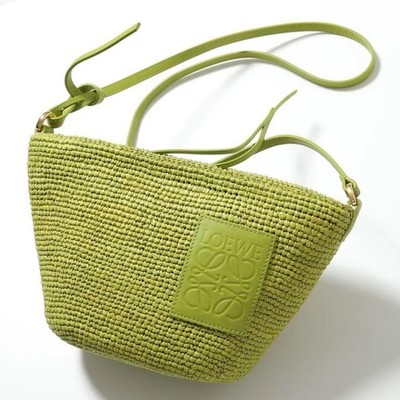 LOEWE Slit Pochette Bag Crossbody Shoulder Bag  Raffia lime Green