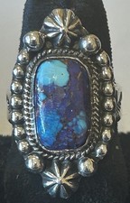 Signed Navajo Sterling Silver Dyed Purple Kingman Turquoise Ring Size 6 3/4