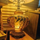 Authentic Vintage 1972 EF & EF Ind. Honey Amber Swirl Glass Brass Rose Lamp — photo 1
