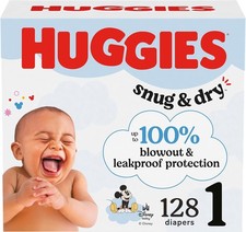 Huggies Size 1 Diapers, Snug  Dry Newborn Diapers, Size 1 8-14 lbs , 128 Count