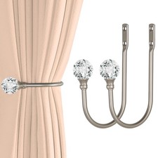 2 Pack Wall Mounted Metal Curtain Holdbacks Drapery Tiebacks with Crystal Ball