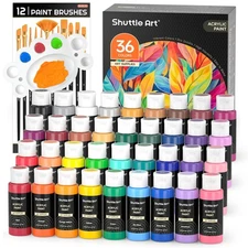 Acrylic Paint Set, 36 Colors Acrylic Paint with Brushes & Palette, 2oz/60ml B...