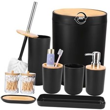 9Pcs Black Bathroom Accessories Set with Trash Can Bathroom Bath Set Black1