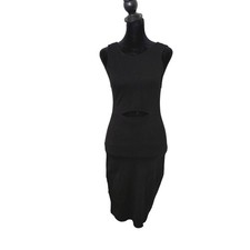 Helmut Lang Black Cutout Bodycon Sheath Short Dress Size M Gala Knit Stretch