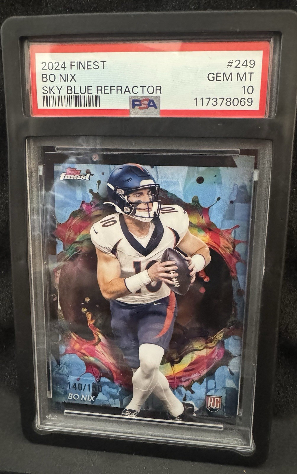 2024 Topps Finest - Rare Bo Nix #249 Sky Blue Refractor /150 (RC)