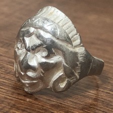 Anillo Motociclista Mexicano Calavera Jefe Sello Hombres Apache Plata de Ley
