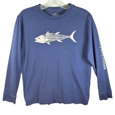 Vineyard Vines Youth Skeleton Fish Tuna Tshirt Long Sleeve Navy Blue Sz L 16/18