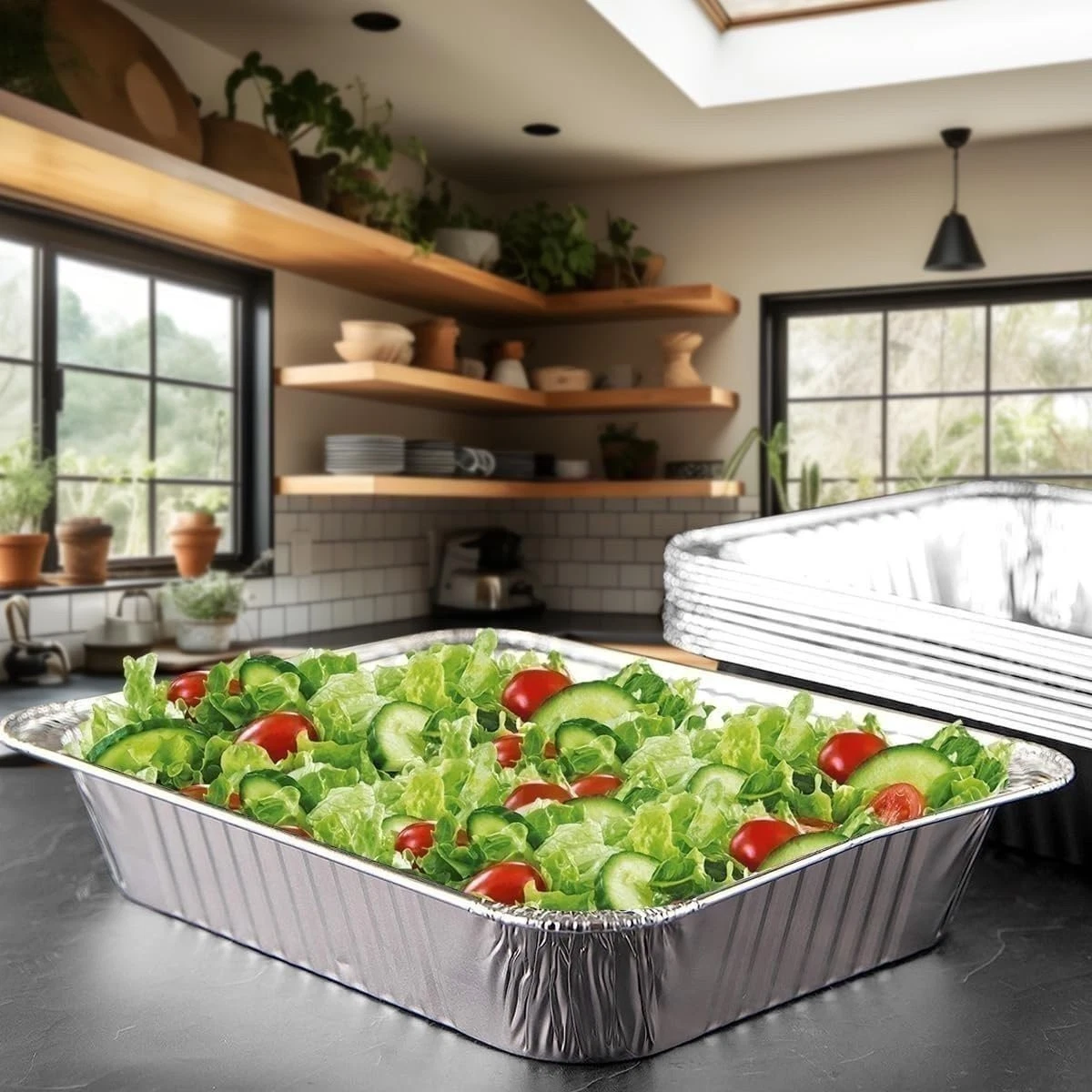 COMFICOVE Aluminum Pans Disposable (10 Pack w/lids), 21x13 Pans for,...