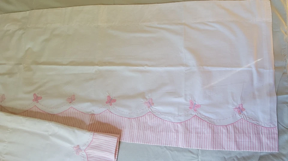 2 piezas CONJUNTO Cenefas Forradas Pottery Barn Niños Rosa Rayas Bordadas Mariposas Foto 2 de 4