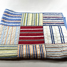 Pottery Barn Kids Striped Patchwork Quilt 37"x49" Crib/Toddler Reverse Blue