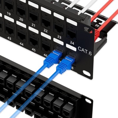 48 Port RJ45 Through Coupler Cat6 Patch Panel UTP, Wallmount or Rackmount, wi...
