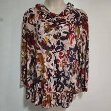 LOGO by Lori Goldstein Sz XL Rayon 230 Printed Cowl Neck Tunic Top A386534