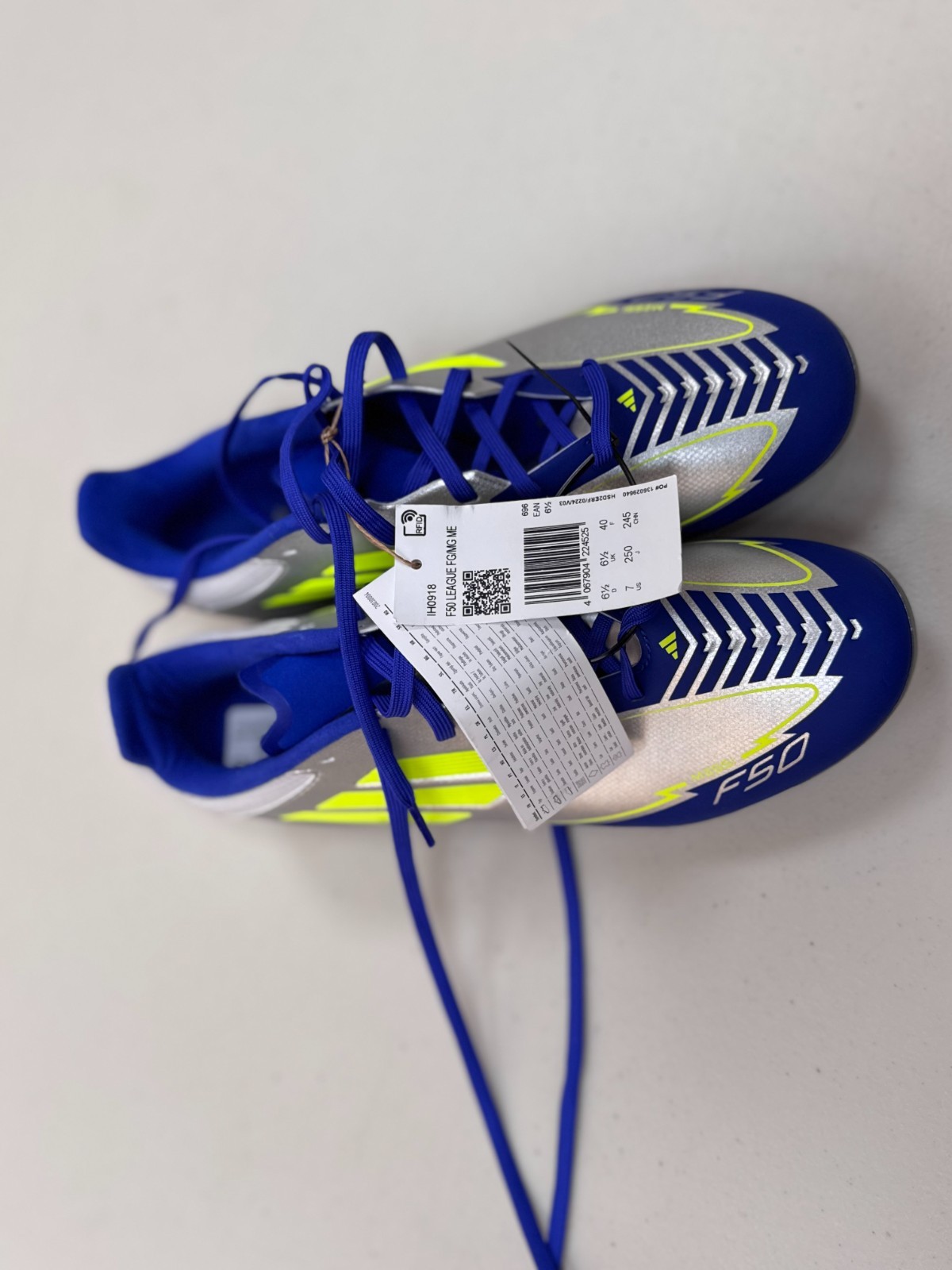 Adidas F50 League Messi FG MG Football Boots UK 6.5 Silver Blue Yellow IE4071 image 2