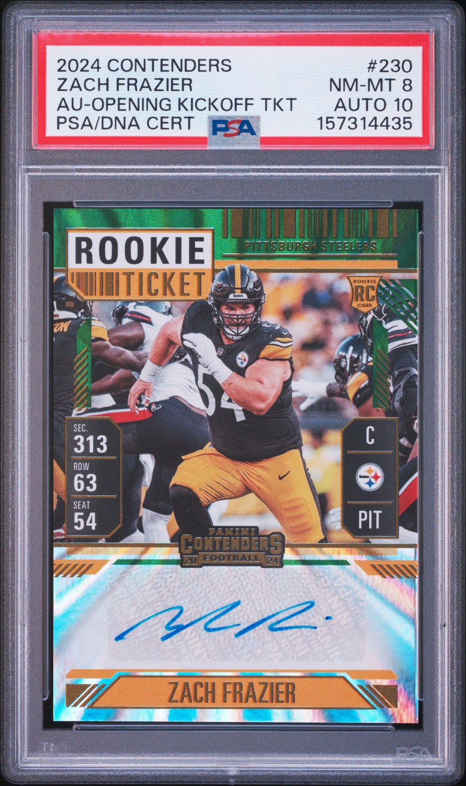 Zach Frazier Panini Contenders #230 Autograph Opening Kickoff Ticket