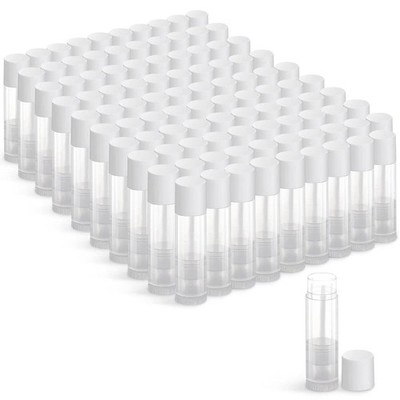 100 Sets Empty Lip Balm Tubes Bulk Round with Caps for DIY Lipstick White 