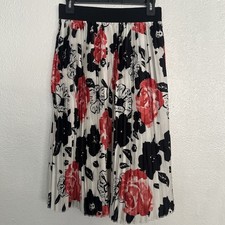 LuLaRoe Ivory Pink Black Flowers JILL Pleated Skirt Size Small