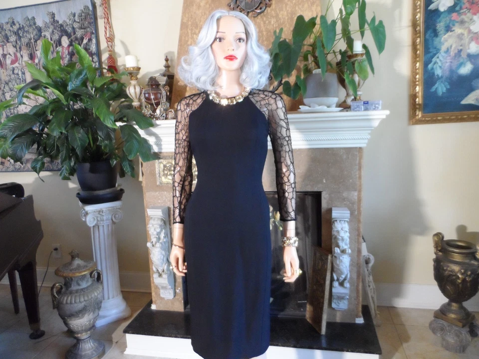 Nuevo Vestido de Cóctel Jason Wu Negro con Detalle de Mangas de Encaje Alegre Talla 2 Foto 4 de 4