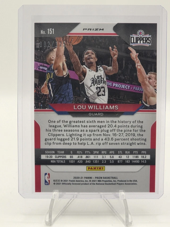 2020-21 Prizm Purple Cracked Ice prizm /175 Lou Williams #151 Clippers - Image 3 of 4