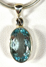 Natural Aquamarine 10x15mm Faceted Oval Sterling Silver Pendant 6213