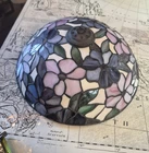 Vintage Tiffany Style Stained Glass Shade Floral  Blues  Pinks and Purple  12"