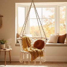 Hanging Cotton Rope Chair, Hammock Chair Macrame Swing w/ Heavy Duty Metal Frame