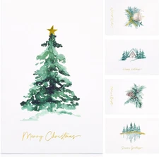 ZICOTO Beautiful Christmas Cards Set of 20 with Watercolor Designs - Incl. Bulk 