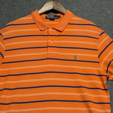 Ralph Lauren Men  s Orange And Blue Stripped Polo Short Sleeve Shirt Size M