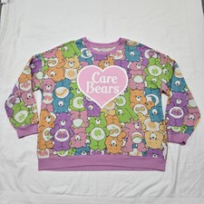 Women's XL Care Bears Sweatshirt Hybrid Fleece Lined All Over Print Colorful