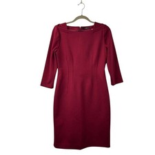 Tahari Women's Size 6 With Liner Clasp & Zipper Burgundy 3/4 Sleeve Sheat Dress