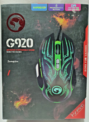 MARVO SCORPION G920 ADVANCED CONFIGURABLE GAMING MOUSE GREEN NEW