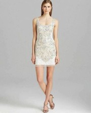 Adrianna Papell Embellished Mesh Tank Dress Sz 4 Ivory