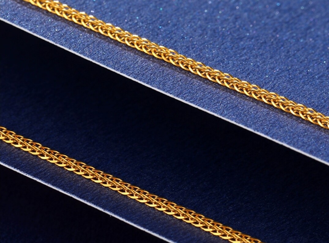 Pure Solid 18K Yellow Gold AU750 Wheat Foxtail Chain Link Necklace