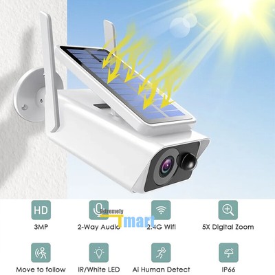Solar Battery Powered WiFi Outdoor Pan/Tilt Home Security Camera System Wireless