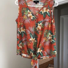 Naif Darker Orange Floral Knit Top ~ Sleeveless ~ Size Large