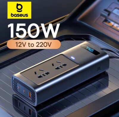 Baseus Auto Inverter DC 12V zu AC 220V 150W Auto Konverter mit 4 Ports Ausgang