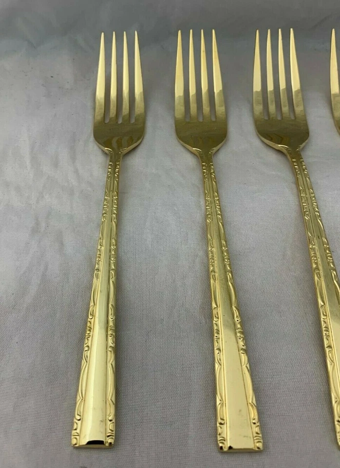 Towle Supreme Cutlery Japan TWS120-GOLD Gold Electroplate 4 Dinner Forks 7.25" - Image 2 of 4